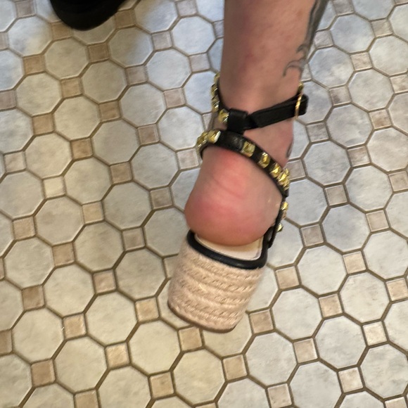 Rockstar gold stud gladiator platform  black espadrille punk goddess size 6 - Picture 12 of 15